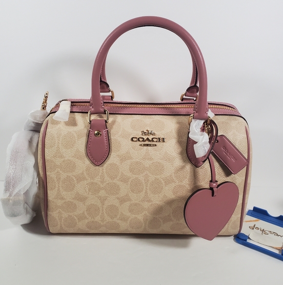 Coach Rowan Satchel Bag In Signature Canvas With Heart Charm NWT